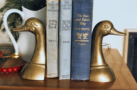 Brass Duck Bookends, Brass Duck Decor, Vintage Duck Decor, Vintage Duck Nursery, Duck Bookends, Head Bookends, Thrift Wishlist, Duck Nursery, Charleston Style