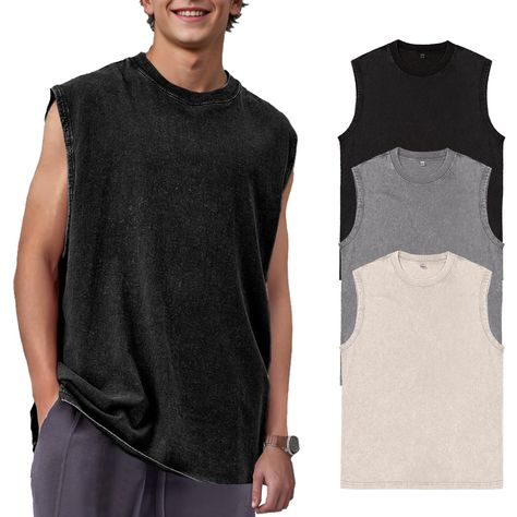 PRICES MAY VARY. 【Material】This men's sleeveless workout shirts made from vintage wash cotton. This super soft, comfortable, and lightweight fabric is perfect for everyday wear. 【Features】Elevate gym style with muscle tank tops for unrestricted training. The classic round neck, neat stitches, and loose fit ensure a pro cut, highlighting muscles. Men's cut off shirts and acid wash t-shirts offer trendy, laid-back style. 【Match】Pair cotton tank tops with various sweat pants, jogging pants, compres Muscle Tank Top, Muscle Shirt, Muscle Tank, Tank Tops For Men, Cut Off Shirt, Loose Tank Tops, Muscle Shirts, Muscle Tank Tops, Mens Cuts