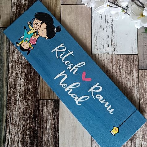 Customised Name Board ! Har ghar kuch kehta hai 🏡 #nameplatesforhome #personalizedgifts #personalizednameplate #nameboards #handpainted #handmade #homedecor #homeessentials #handmadewithlove #keepcreating #homedecorindia #tohfafactory Handmade Name Plate, Name Design Art Ideas Letters, Name Plate Designs For Home, Home Decor India, Name Design Art, Cake Story, Name Plates For Home, Homemade Home Decor, Name Plate Design