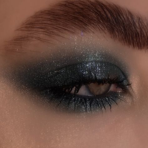 Black Sparkly Eyeshadow, Black Sparkly Eye Makeup, Night Court Makeup, Dark Glitter Makeup, Grey Smokey Eye Makeup, Rbd Concert, Euphoria Theme, Glittery Smokey Eye, Brand Extension