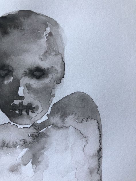 Watercolor Art Deep Meaning, Dark Watercolour Painting, Emo Watercolor Paintings, Edgy Watercolor Paintings, Weird Watercolor, Horror Watercolor, Creepy Watercolor, Watercolor Dark Art, Creepy Watercolor Art