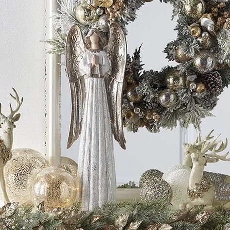 Angel Collectibles, Alpine Tree, Family Statue, Side Table Set, Painted Sideboard, Faux Hydrangea, Seasonal Displays, Angel Decor, Metal Lanterns