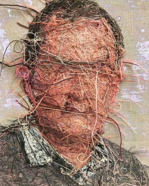 Hallo Daniel Richter, Distortion Art, Portrait Artists, Textiles Sketchbook, A Level Textiles, Embroidered Portrait, Hyper Realistic Paintings, Layered Art, Contemporary Textiles