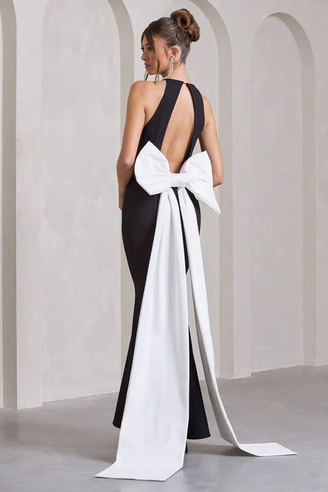 New In Shop The Hottest Trends & Newest Collections – Club L London - USA Bridesmaid Dresses With Bow On Back, Long Dress With Bow On Back, Statement Dress Classy, Black Tie Event Dresses, Evening Clothes, Open Back Maxi Dress, Club L London, Black Dress Prom, Fishtail Skirt