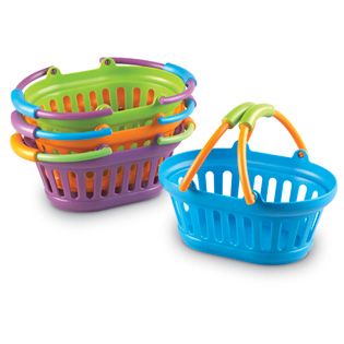 shopping baskets Shopping Baskets, Grocery Basket, Orange Green Purple, Dramatic Play Area, Easter Baskets For Toddlers, Colorful Baskets, Blue Baskets, Colorful Storage, Toddler Easter