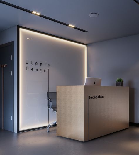 The Best Office Design, Out Of The Box Interior Design, Feature Wall In Office, Corporate Office Lobby Design, Medical Reception Desk Design, Reception Design Office, Modern Clinic Interior Design, Dental Clinic Reception Design, Tech Office Design