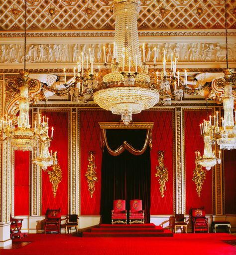 At Buckingham Palace Throne Room | Throne room Country Sides, Ratu Elizabeth, Queen Royal, Royal Throne, Velvet Decor, State Room, Royal Collection Trust, Official Residence, Palace Interior