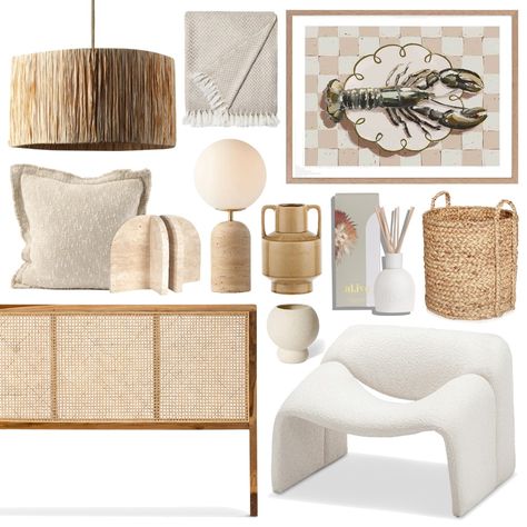 Coastal Chic Mood Board, Corner Interior Design, Aussie Beach, Calm Coastal, Coastal Chic Style, Design Mood Board, Rattan Cane, Coastal Living Rooms, Coastal Living Room