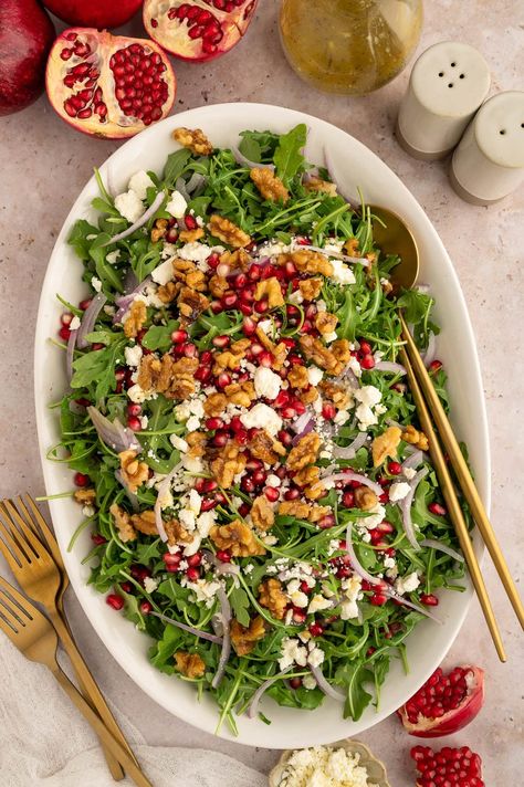 Pomegranate and Feta Winter Salad — Foodborne Wellness Winter Salad Recipes Christmas, Pomegranite Salad, Pomegranate And Feta Salad, Pomegranate Recipes Salad, Eating Simple, Winter Dinner Party, Winter Salad Recipes, Thanksgiving Salad, Pomegranate Recipes