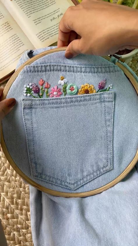 Akshata jain on Instagram: “Embroidery is my Kinda Therapy 😇✨ . . . . . . . . #embroidery #embroiderylettering #embroideryart #embroiderydesign #embroideryartist…” Jeans Embroidery Ideas, Therapy Embroidery, Jeans Embroidery, Embroider Ideas, Embroidery Easy, Clothes Embroidery Diy, Denim Embroidery, Handmade Embroidery Designs, Men Stylish Dress