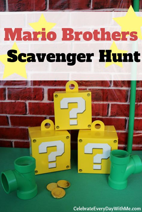 Rhyming Riddle Scavenger Hunt for Your Kids {Free Printable} - Celebrate Every Day With Me Mario Scavenger Hunt, Nintendo Crafts, Super Mario Brothers Party, Mario Party Games, Mario Day, Mario Bros Birthday Party Ideas, Mario Crafts, Super Mario Bros Birthday Party, Scavenger Hunt Birthday