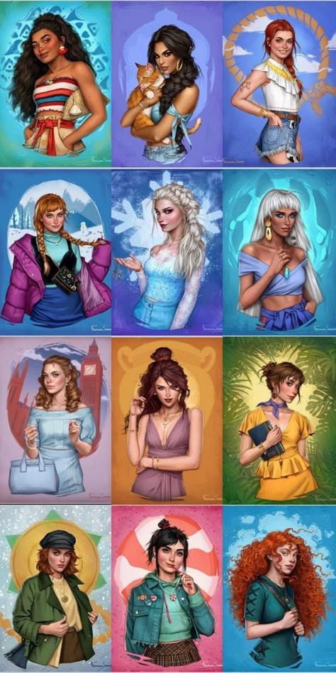 Modern Disney Princess, Princesas Disney Anime, Modern Disney Characters, Disney Princess Cartoons, Disney Princess Artwork, Disney Princesses And Princes, Disney Princess Fan Art, All Disney Princesses, Disney Princess Modern