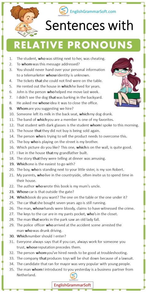 Sentences with Relative Pronouns (55 Examples) Independent Clause, Pronoun Sentences, English Grammar Games, Pronoun Examples, Ingles Kids, Subject Object, Basic English Sentences, Relative Pronouns, Sentence Examples