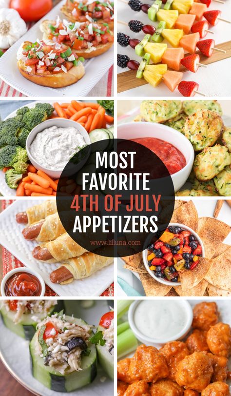 Kick off your independence day BBQ with some of these dips and finger foods. This collection features all of our favorite 4th of July Appetizers that never cease to please party guests! #4thofjuly #fourthofjuly #appetizers #fingerfood #holidayappetizers Cookout Appetizers, July 4th Appetizers, 4th Of July Appetizers, July Appetizers, 4th July Food, Warm Appetizers, Bbq Appetizers, Veggie Cups, Homemade Salsa Recipe