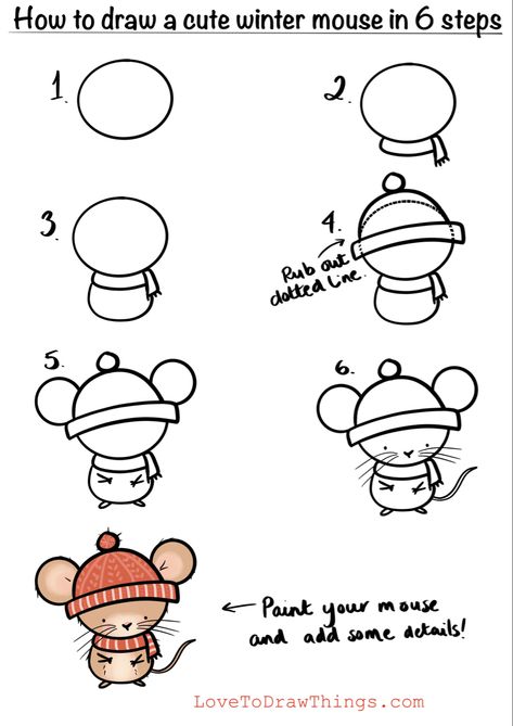 #stepbystep #easydrawingideas #cutemouse #wintermouse #howtodraw #drawamouse #festiveart #cuteartwork #christmasmouse #drawingtutorial Trin For Trin Tegning, Easy Christmas Drawings, How To Draw Cute, Easy Step By Step Drawing, Draw Cute, Christmas Doodles, Easy Doodle Art, Easy Doodles Drawings, Step Drawing