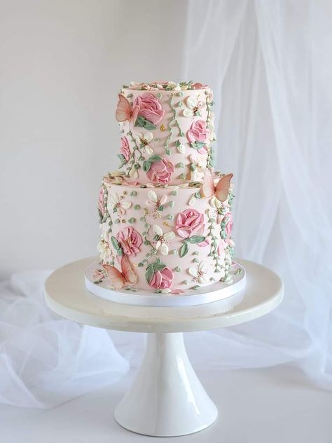 Flower Cake Design, Pretty Wedding Cakes, Pretty Dessert, Creative Birthday Cakes, Pretty Birthday Cakes, Cute Birthday Cakes, Just Cakes, Floral Cake, Anniversary Cake