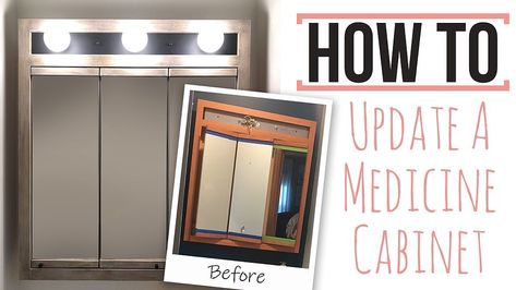 How to update a medicine cabinet to look like worn wood with no sanding or staining. Video tutorial here ---> https://youtu.be/oOqCgoAkPvc Hey everyone! I am working my way through the master half bath and wanted to show you how I updated the medicine cabinet in there. It was an orange oak with chrome lights and a mirror back plate to the lights. Before I really dislike medicine cabinets. Or at least the ones that are in our home. I want a pretty mirror and cool lights. But the st… Medicine Cabinet Redo, Annie Sloan Country Grey, Medicine Cabinet Makeover, Old Medicine Cabinets, Annie Sloan Graphite, Pretty Mirror, Cool Lights, Medicine Cabinet Organization, Redo Cabinets