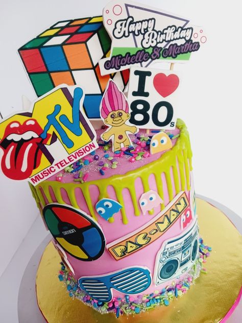 Decades Cake Ideas, 80s Birthday Cake Ideas, 80s Theme Cake, 80s Themed Cake, 80s Birthday Cake, 80s Cake, Back To The 80s Cake, 1980 Birthday Cake, 80’s Cake