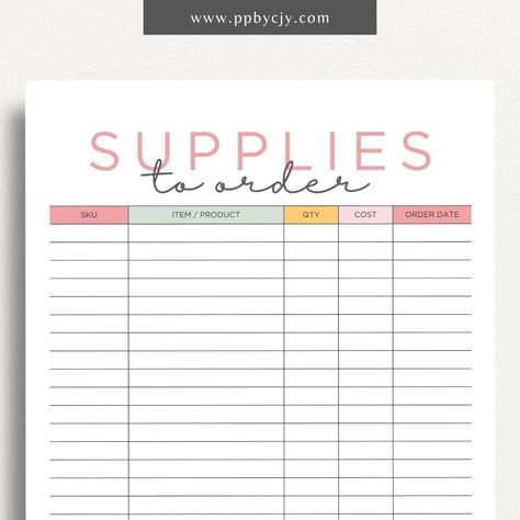 Supplies To Order List Printable: Track and Manage Your Inventory Needs To Buy List Template, Office Supply List Template, Inventory Sheet Free Printable, Supply List Template, Supply Inventory Printable, Printable Inventory Sheets, Inventory Checklist Template, Craft Supplies Inventory, Business Inventory