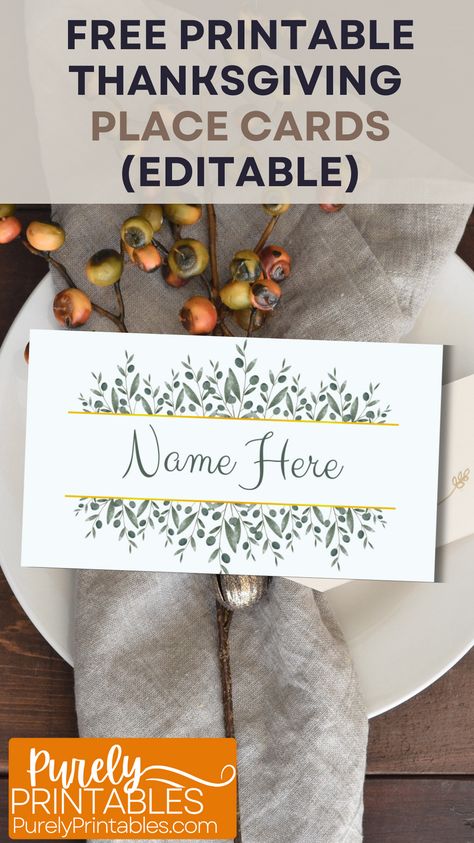 Free Printable Thanksgiving Place Cards w/ Modern Leaves & Gold Outline – Add a touch of elegance to your holiday table with these beautiful place cards featuring modern leaves and a chic gold-colored outline. Perfect for Thanksgiving, dinners, or any holiday gathering. Simply download, print, and handwrite names, or edit in Canva to type. These tent-style name cards can be folded to stand upright or cut to use flat. #ThanksgivingPlaceCards #PrintablePlaceCards #HolidayNameCards #CanvaPrintable Easy Place Cards, Diy Table Name Cards, Printable Thanksgiving Place Cards, Holiday Printables Free, Thanksgiving Decorations Diy Table, Free Printable Thanksgiving, Thanksgiving Dinners, Diy Place Cards, Free Thanksgiving Printables