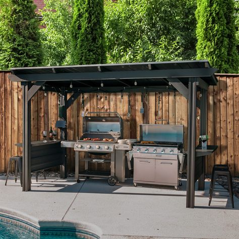 Backyard Upgrades, Outdoor Cooking Spaces, Outdoor Grill Station, Grill Gazebo, Steel Grill, Grill Station, Gazebo Pergola, Outdoor Gazebos, Outdoor Bbq