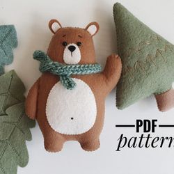 Sewing Bear, Felt Doll Patterns, Felt Sewing, Felt Ornaments Patterns, Bear Felt, Baby Mobil, Fox Ornaments, Felt Toys Patterns, Felt Animal Patterns