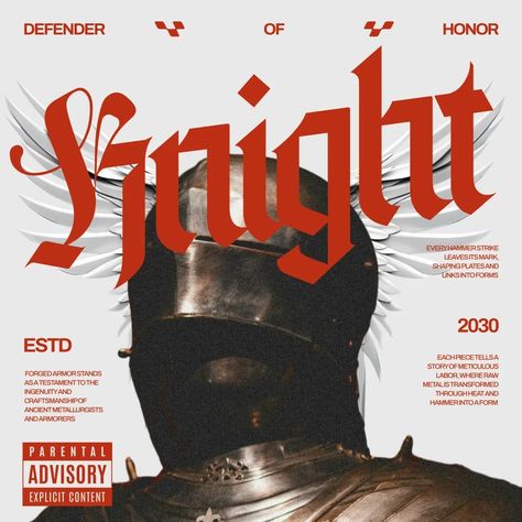 Dirtyline Studio Kittl Designs & Templates - dirtylinestudio Knight Aesthetic, Gothic Typography, Streetwear Illustration, Red Gothic, Medieval Aesthetic, Ancient Armor, The Knight, Streetwear T Shirt, Stylish Fonts