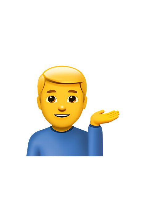 The emoji 💁‍♂️ depicts a man with short hair and a neutral expression, tipping his hand to one side with his palm facing up. He is wearing a shirt and appears to be standing upright. The emoji is often used to convey a sense of sassiness, confidence, or helpfulness. Hand Emoji Meanings, Man With Short Hair, Neutral Expression, Emoji People, Emoji Man, Apple Emojis, Hand Emoji, Iphone Emoji, Chinese New Year Design