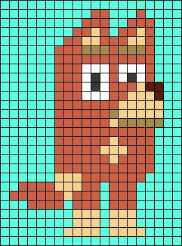 Bluey Rusty, Perler Beads Pattern, Beads Pattern, Beads Patterns, String Crafts, Dog Cartoon, Animal Cross Stitch Patterns, Diy Perler Beads, Perler Patterns