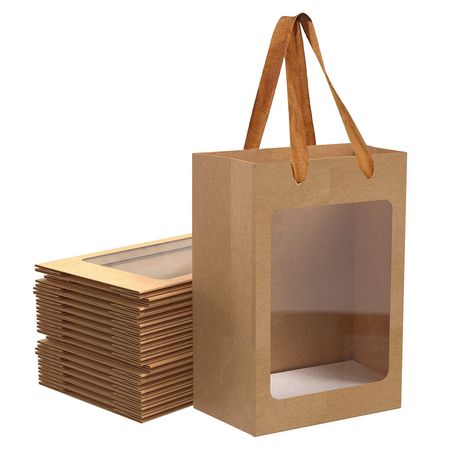 PRICES MAY VARY. Package includes: 12 brown kraft paper handbags with transparent windows, gift bags can be reused Size and sturdy ribbon handle: The size of each gift bag is 9.84"x7.0"x5.12"; the wide cloth handle is stronger than ordinary paper handles, and also provides a more comfortable feeling under heavy loads. High-quality materials: It is made of PVC plastic windows and high-quality thick paper, strong and durable, and the bottom is reinforced and flat, so that our kraft bags can withst Brown Paper Gift Bags, Christmas Goodie Bags, Gift Wrap Storage, Eid Al-adha, Collection Ideas, Retail Bags, Kraft Bag, Birthday Gift Bags, Organization Gifts