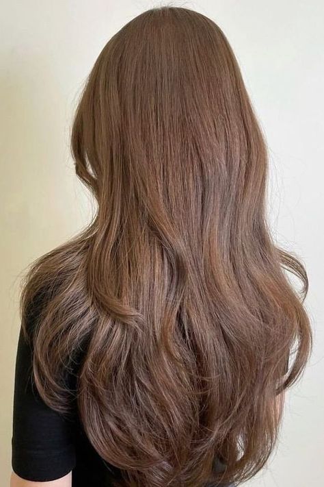 Korean Soft Brown Hairstyles Korean Haircolour Women, Korean Hair Color Women, Korean Hair Color Brown Natural, Korean Style Haircut For Women, Korean Light Brown Hair, Light Brown Hair All Over Color, Long Korean Hairstyles, Light Perm, Korean Long Hairstyle