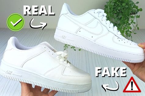 Fake Vs. Real Nike Air Force 1s (10 Differences & PHOTOS) Fake Nike Shoes, Fake Vs Real, Shoe Hacks, Most Popular Shoes, Nike Air Force 1s, Air Force 1s, Shoes Hack, Spot The Difference, Metal Tags