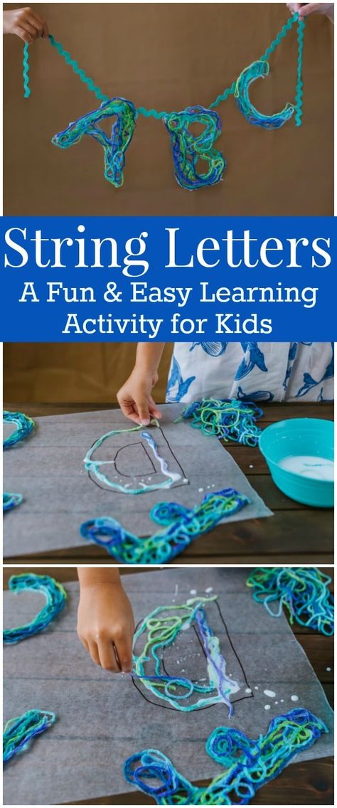 Game Ideas For Kids, String Letters, Easy Learning Activities, Alphabet Game, Letter Craft, Alphabet Games, Alphabet Crafts, Crafts For Boys, Kindergarten Art