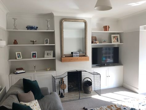 Ikea Hack: Knoxhult kitchen wall unit turned built in alcove units Alcove Tv Unit, Built In Alcove, Ikea Tv Wall Unit, Ikea Wall Units, Kitchen Wall Unit, Alcove Ideas Living Room, Alcove Ideas, Alcove Units, Log Burner Living Room