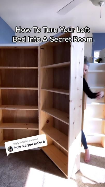 Log in | TikTok Bed With Secret Room Underneath, Hidden Loft Bed, Loft Bed Secret Room, How To Turn Your Loft Bed Into A Secret Room, Secret Closet Hideout, Cool Loft Bed Ideas, Elevated Bed Ideas, Diy Loft Bed For Teens, Hidden Room Ideas