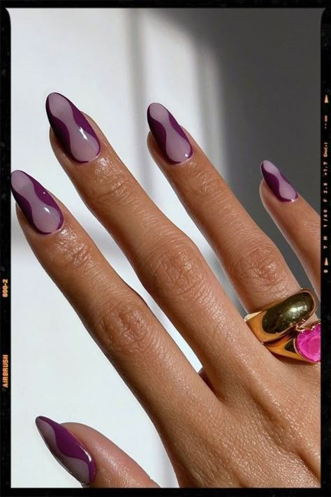 Purple Pattern Nails, Nail Designs 2024 Trends, Purple Oval Nails, Purple Autumn Nails, Euphoria Nails Ideas, Fall Purple Nails, Shellac Nails Fall, Euphoria Nails, App Filter