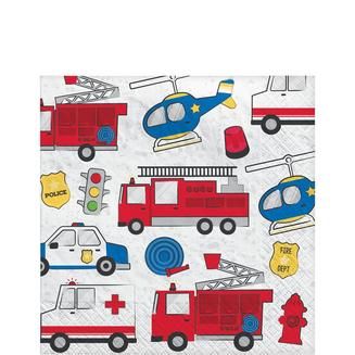 Firefighter & Police Birthday Party Transportation Party, Police Birthday, Fire Truck Party, 6 Birthday, Halloween Kit, Birthday Napkins, Truck Party, Rescue Vehicles, Kids Party Supplies