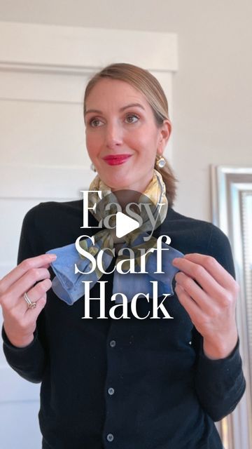 April Perrin | Wardrobe Stylist | Sustainability on Instagram: "Some of these scarf tutorials I��’ve seen are not for the faint of heart, but I saw this one on Pinterest the other day and was able to get it down in two attempts! I love the bow effect on a basic cardigan. Chic and fun. 

#fashionstylist #stylehacks #scarfstyle #scarftutorial #styletips #silkscarf #styleinspo #frenchgirlstyle #buylesschoosewell #sustainablefashion #vintagefashion" How To Tie A Square Scarf, Tiny Scarf Outfit, Scarf Hacks Tutorials, How To Wear A Silk Scarf Outfits, Scarf Ties Ideas, How To Tie A Scarf, Scarves Tying, Scarf Tying Ideas, Small Scarf Tying