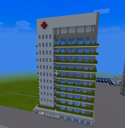 Minecraft Town Ideas Layout Modern, Minecraft Building City Ideas, Minecraft Pharmacy, Minecraft City Buildings Modern, Minecraft City Park, Minecraft Modern City Ideas, Minecraft City Plan, Minecraft Hospital Interior, Minecraft Hospital Ideas