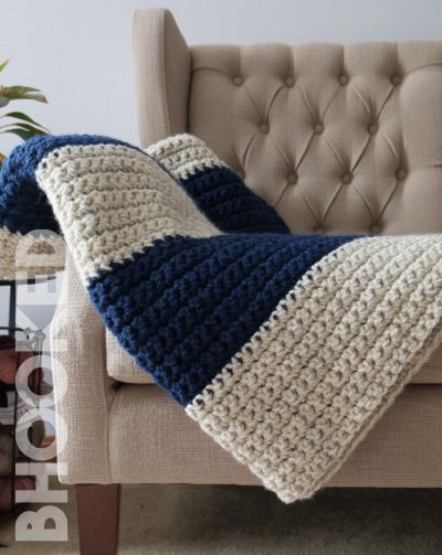 Single Stitch Crochet Blanket Simple, Wool Ease Thick And Quick Crochet Blanket, Chunky Wool Crochet Blanket, Crochet College Blanket, Masculine Crochet Blanket Free Pattern, Striped Crochet Blankets, Quick Chunky Crochet Blanket, 15mm Crochet Hook Patterns, Afghan For Men