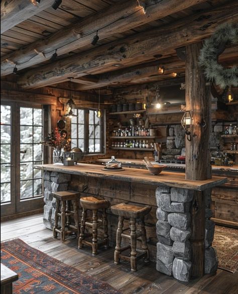 Cabin Bar, Barn House Interior, Small Modern House Plans, Basement Bar Ideas, Man Cave Room, Barn House Design, Rustic Log Cabin, Cozy Basement, Watering Hole