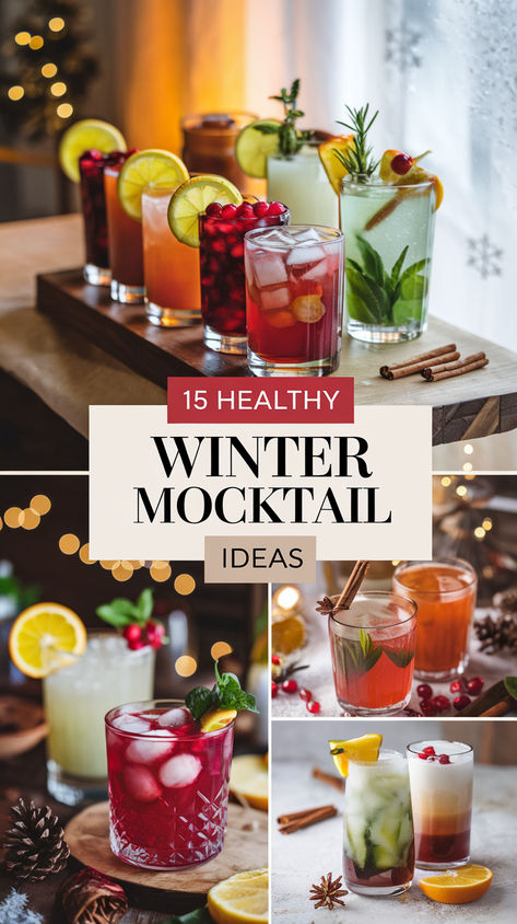 "Warm up your season with these 15 Healthy Winter Mocktail Ideas! Discover  delightful Christmas Mocktail Recipes perfect for festive gatherings,  including refreshing Cranberry Cocktails and flavorful Holiday Mocktails.  Whether you're celebrating Thanksgiving or ringing in the New Year, these  alcohol-free drinks are ideal for all occasions. Alcoholic Free Drinks, Spirit Free Cocktails, Christmas Mocktails Recipe, Holiday Cocktails And Mocktails, Mocktail Mule Recipe, Cosmo Mocktail Recipe, Cocktail And Mocktail Recipe, Alcohol Free Holiday Drinks, Warm Cranberry Drink