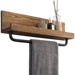 Towel Rack Bathroom Hanging Ideas, Metal Pipe Shelves, Wood Towel Bar, Hanging Bath Towels, Rustic Bathroom Accessories, Burnt Wood Finish, Torched Wood, Wall Towel Racks, Classic Furniture Living Room