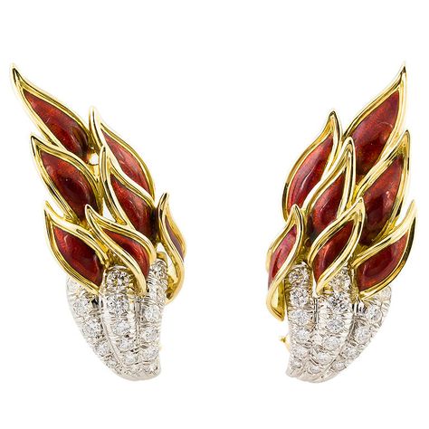 ƑᎥɽҽ Ꮗαℓƙ ᏇᎥʈɦ Mҽ Tiffany Schlumberger, Flame Earrings, Red Carpet Jewelry, Fire Jewelry, Jewel Necklace, Diamond Brooch, Gold Diamond Jewelry, Art Deco Earrings, Enamel Jewelry