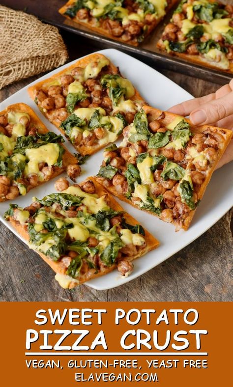 Potato Pizza Crust, Vegan Diner, Healthy Pizza Crust, Sweet Potato Pizza Crust, Sweet Potato Pizza, Glutenfri Baking, Pizza Vegana, Potato Pizza, Gluten Free Yeast Free