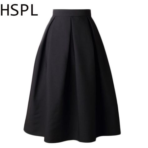 HSPL Skirts Womens High Waist Pleated Midi 2017 Spring Summer Vintage Skirt Work Wear Hepburn Skirts Lady Europe Saia Blue Midi Skirt, Womens Denim Skirts, Solid Skirt, High Waisted Pleated Skirt, Black Pleated Skirt, Patchwork Skirt, Vintage Flare, Work Skirts, Plus Size Vintage