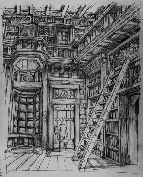 Library Drawing Illustration, Library Drawing Sketches, Library Sketch, Library Drawing, Geometric Shapes Art, House Sketch, Architecture Design Drawing, Perspective Art, Architecture Drawing Art