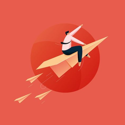 Vector businessman flying up with paper ... | Premium Vector #Freepik #vector #business-challenge #challenge #opportunities #guidance Startup Aesthetic, Growth Illustration, Plane Illustration, Startup Growth, Business Challenge, Business Illustration, Paper Plane, Visual Identity, Business Man