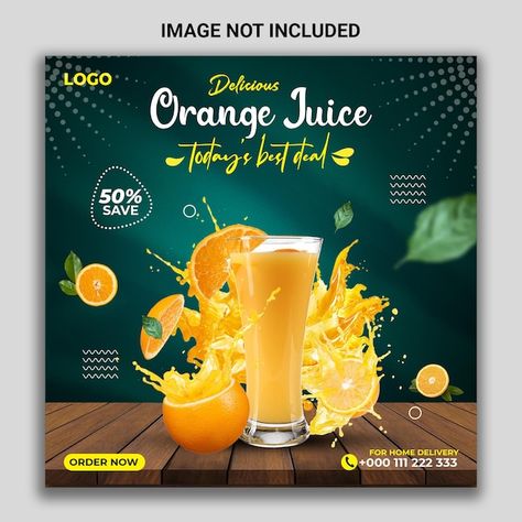 Juice Social Media Design, Juice Social Media Post, Splash Design, Teal Sofa, Orange Drinks, Freshly Squeezed Orange Juice, Social Media Post Design, Social Media Poster, Natural Juices