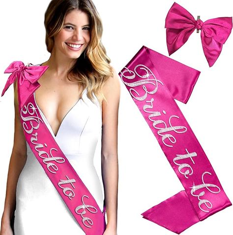 Amazon.com: Bride Sash Pink - Set of 2: Real Crystal Rhinestone Flirty Bride to Be Magenta Pink Satin Sash & Magenta Satin Bow Clip - Bridal Shower Gift - Set2(Flrt SshBw) Mag : Home & Kitchen Bride Sash, Bride To Be Sash, Satin Sash, Pink Set, Bow Clip, Bridal Shower Gift, Magenta Pink, Satin Bow, Bride To Be